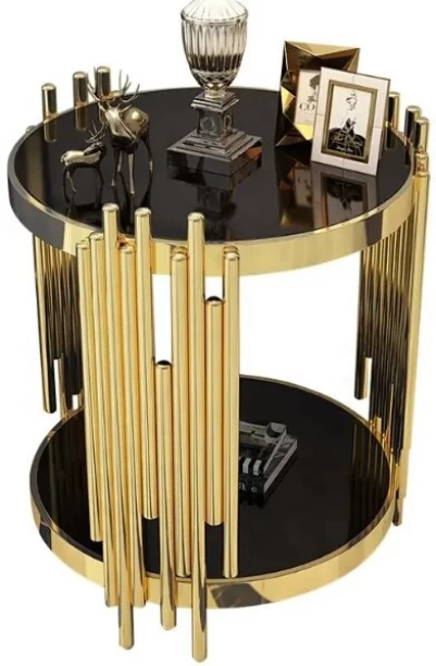 UNIQUE FURNITURE Side Table 50x50 cm Golden Round Side Table Black Steel Side Table