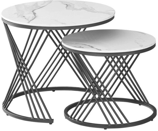 Shah 2-in-1 Round Marble Luxury Modern Coffee Table Metal End Table