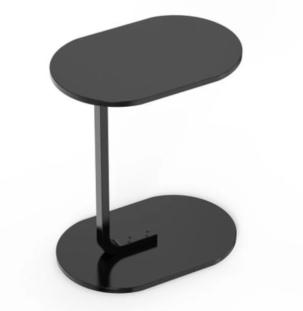 SA TRADE C Shaped End Table Side Table Sofa Snack Table Couch Table for Lving Room - Brown+Black Metal Side Table