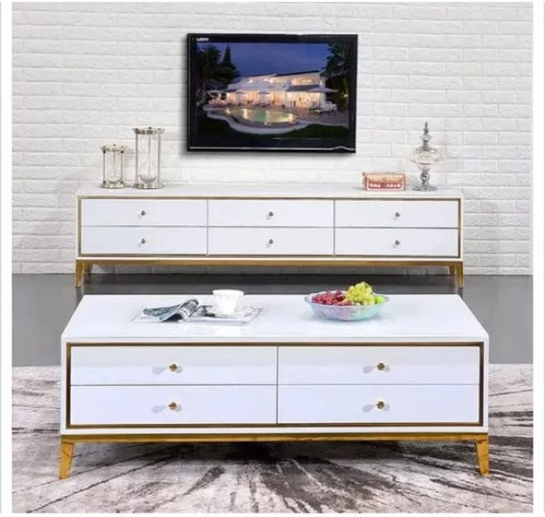 WOODLY Double Coated Wooden Luxury Coffee Table set of 2 one small with 4 drawers and one big with 6 drawers Engineered Wood Side Table