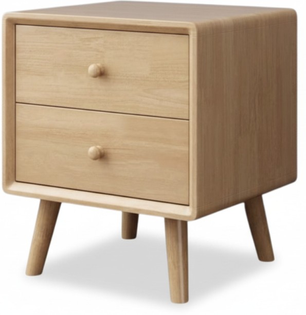Generic Rubber Wood Nightstand with 2 Drawers Solid Wood Bedside Table