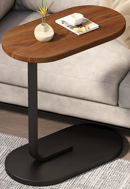 Generic Portable C- Shaped Metal End Table Solid Wood Side Table