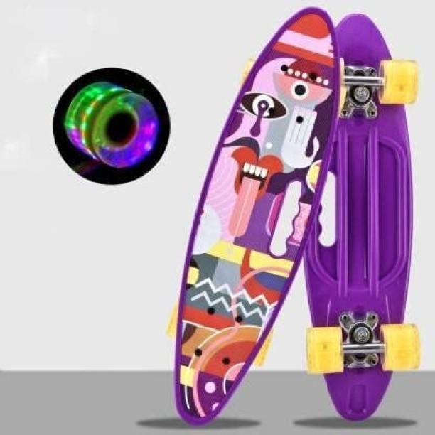 Free Style Fish Board Cruiser Skateboard Purple Graffiti Design 58 inch x 8 inch Skateboard