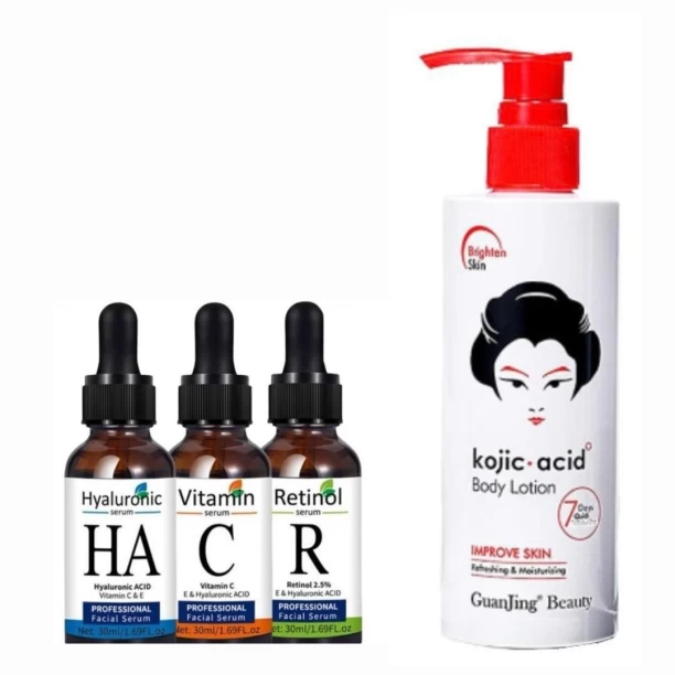 Lihle Kojic acid body lotion and Vitamin C, Retinol & Hyaluronic acid serum