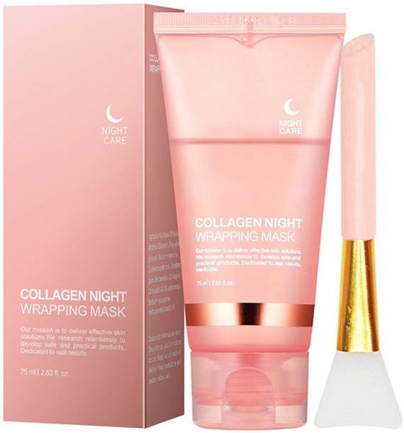RAR Collagen Overnight Wrapping Peel Off Facial Mask Pack,Hydrates and Tightens Skin,Reduces Sagging,Elasticity & Hydration Care with Brush