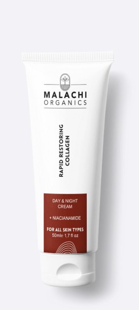 Malachi Organics Rapid Restoring Collagen Day and Night Cream – Recommended for mature or aging skin, promoting elasticity, reducing fine lines, and restoring skin firmness.