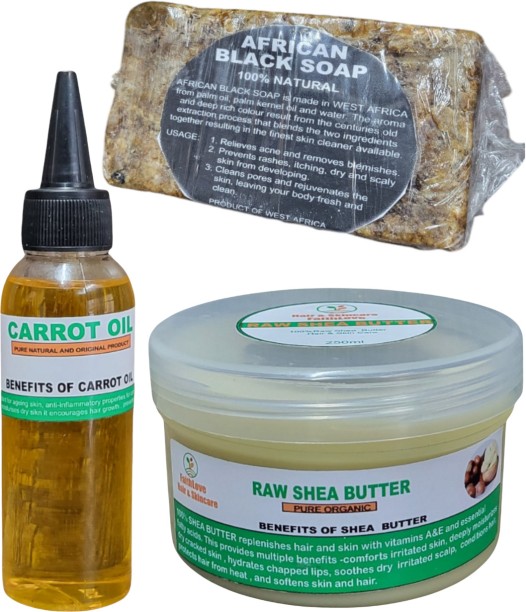 Faithlove trading Carrot oil, African Black Soap, Shea butter Combo