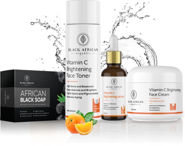 Black African Organics Vitamin C and Charcoal Black Soap Natural Face Clarifying Kit | 4 Products