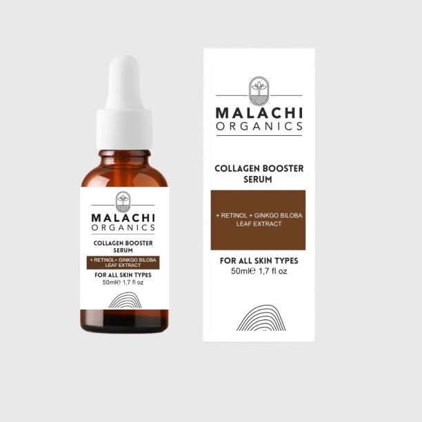 Malachi Organics Collagen Booster Serum – Recommended for dull, aging, or dehydrated skin, enhancing collagen production, firming skin, fading away pigmentation and improving texture.