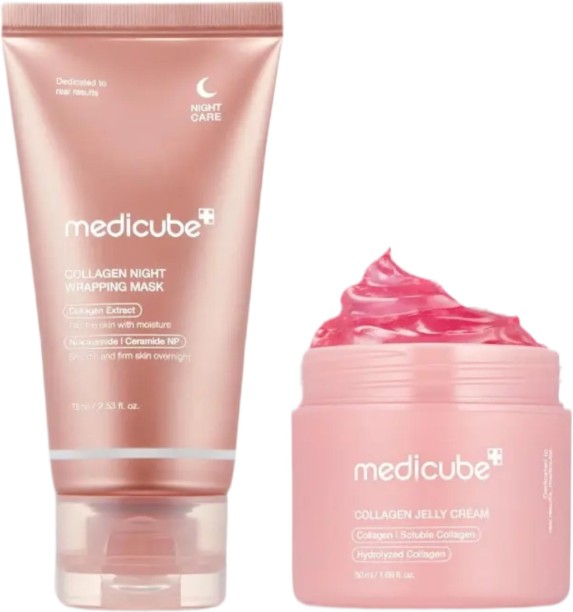 medicube Collagen Overnight Wrapping Peel Off Facial Mask Pack and Collagen Jelly Cream(110mil )