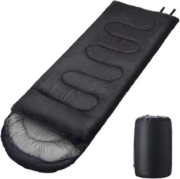 generic (180+30)x75cm Lightweight Envelope Hooded Camping Sleeping Bag - Black Sleeping Bag