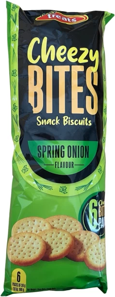 treats 3 Pack Cheezy Bites Snack Biscuits- Spring Onion Flavour- 6 Mini Bags 30g each