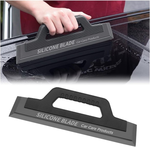 Fariedl Car Window Squeegee, Soft Silicone 11.8 Inches Vehicle Cleaning Water Blade with Handle, One-Piece Auto Glass Water Wiper, Water Scraper Cleaner for Shower Doors Mirror, Drying Use Snow Brush And Ice Scrapper with Adjustable Handle