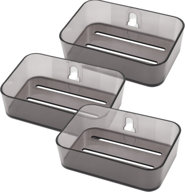 Bathlux Black Clear Soap Dish Holder 3 Piece - 13.3x8.9x3.1cm Household - Housekeeping & Laundry Wall Mountable Soap Case For  Adults
