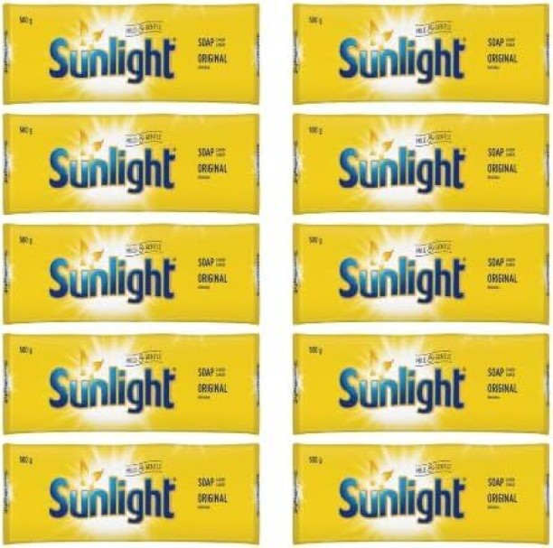 Sunlight Laundry Bar Soap, Original Green, Multi-Purpose Cleaning, Hand Washing, 10 x 500g Bars, Gentle Formula with Glycerin Original