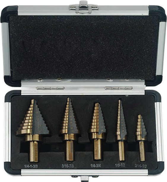 ALANES 5 Piece HSS Cobalt Titanium Step Drill Bit Set Auger Drill Bits Set
