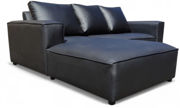 TACH LUXURE Sicily L Shape Couch - Super Leather - Black Corrected Leather 3 Seater  Sofa