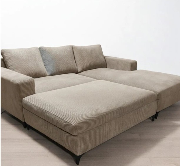 tach luxure Joshy L Shape Sofa + Storage Ottoman Corduroy 3 Seater  Sofa