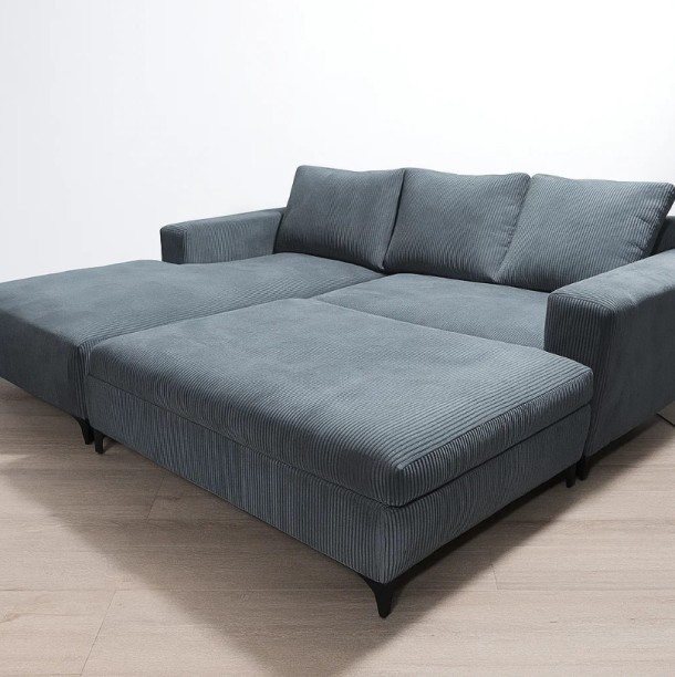 Tach luxure Joshy L Shape Sofa + Storage Ottoman Corduroy 3 Seater  Sofa