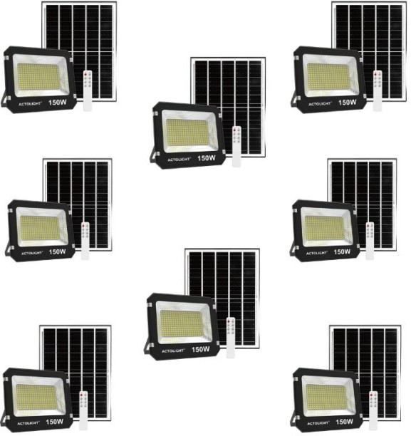 Actolight 8 x Premium Solar Rechargeable Flood Light - 150W Solar Light Set