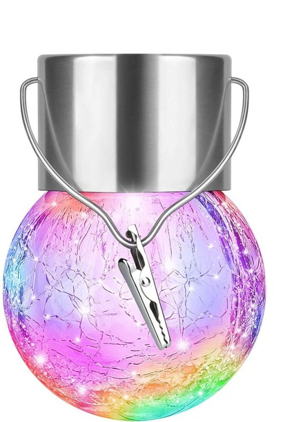 ELCTRO WORLD Set of 4 Outdoor Hanging Solar Lights,Cracked Glass Solar LED Lights Solar Light Set