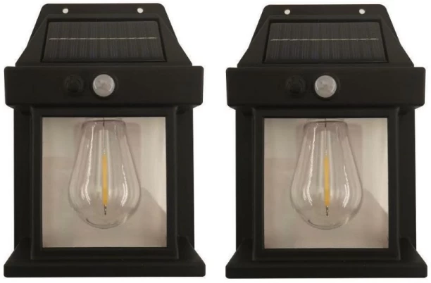 jozi trade 2PC-Solar Tungsten Wall Light Outdoor Wireless Motion Sensor LED Wall-Black Solar Light Set