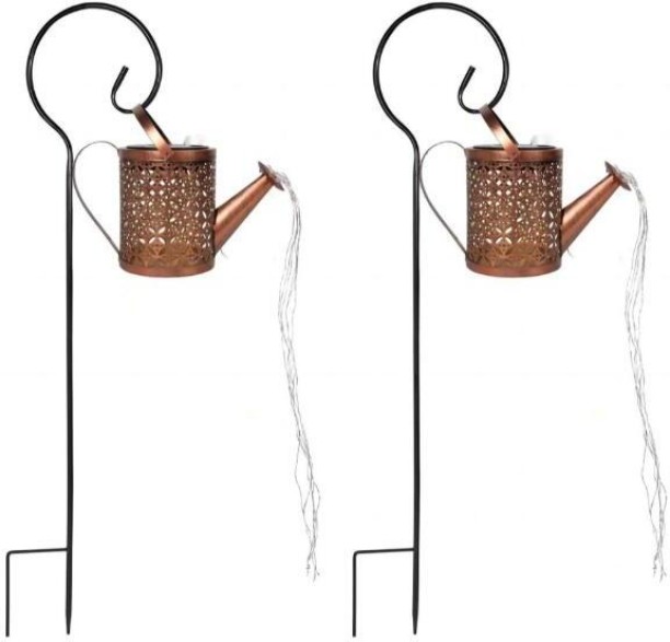 LXD Pack of 2 Solar Watering Can with Lights,Large Hanging Solar Waterfall Lights Solar Light Set