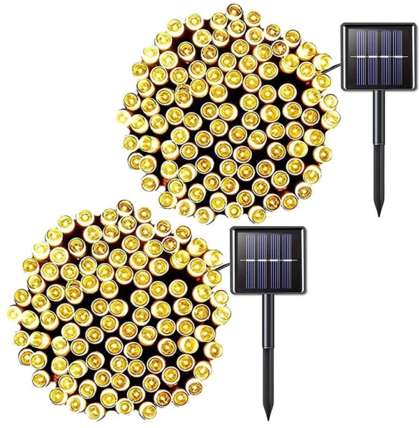 ELCTRO WORLD 2 Pack 100 LED Solar String Lights Outdoor Waterproof Lights - Yellow Solar Light Set