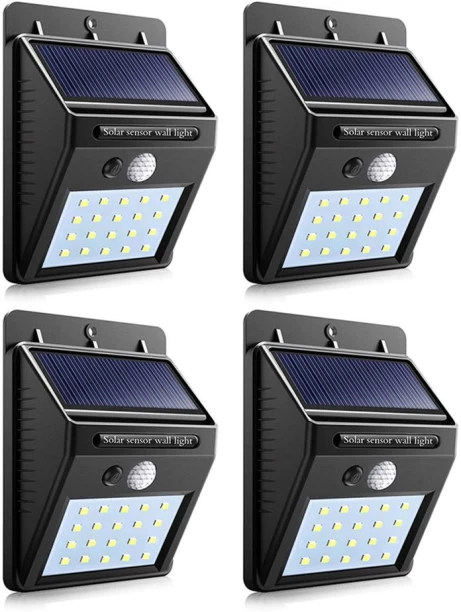 HappyDeals Pack of 4 PIP Motion + CDS Night Sensor Solar LED Wall Light Solar Light Set