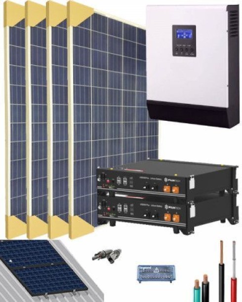 Mono Solar 4 Panels, 48V lithium battery, 6.5kv Invertor, cables , Full set Solar Panel