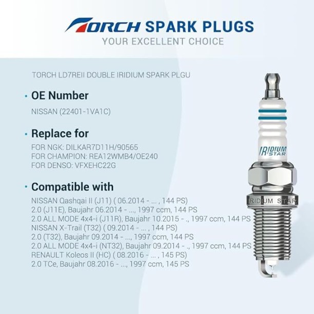 TORCH Spark Plug LD7REII-9F Iridium Spark Plugs