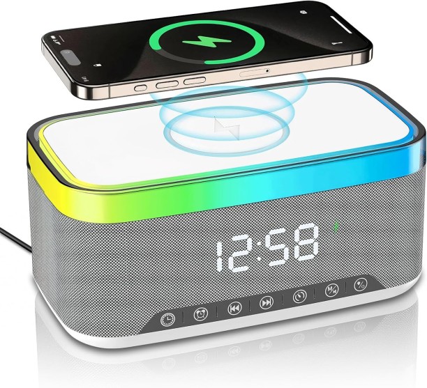 Happyfun Bluetooth Speaker with Wireless Charging & Digital Clock, LED Display Bluetooth Home Audio Speaker 2.0