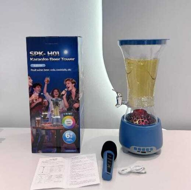 MTL Karaoke Speaker & LED Lights - Beer Tower Beverage Dispenser with Wirelesss Microphone - 2L Bluetooth Party Speaker 1.0