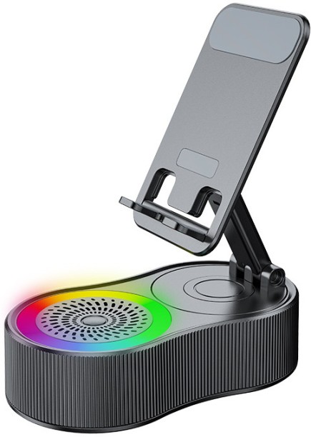 marevic Wireless Induction Speaker,Cell Phone Stand with Wireless Bluetooth Speaker,5 in1 iPhone Holder with Colorful Light,Emergency Rechargeable Stand for Tablet iPhone Android Phone, Gifts for Men Women Bluetooth Portable Speaker Stereo