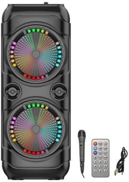 Prime Mart 8″ Dual Bluetooth RGB Karaoke Speaker With Mic, Remote And Bass Boost 20W Bluetooth Portable Speaker 2.0