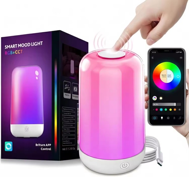 Happyfun Rechargeable Smart Touch Bedside Lamp, 7-Color Dimmable LED Night Light for Bedroom Bluetooth Smart Speaker 2.0