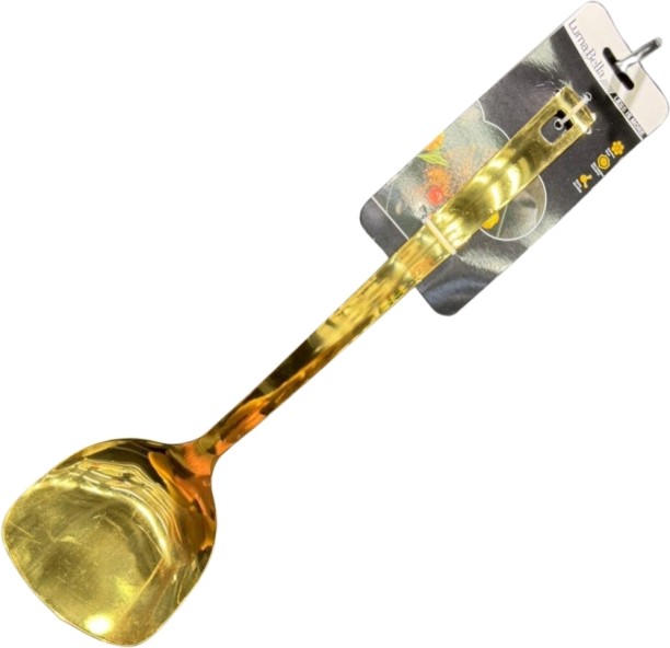 LumaBella Golden Flat Mouth Long Rice Spoon Stainless Steel Serving Spoon