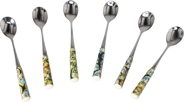 danny home PCS007 Stainless Steel & Porcelain Dessert Spoon Set Porcelain Dessert Spoon Set