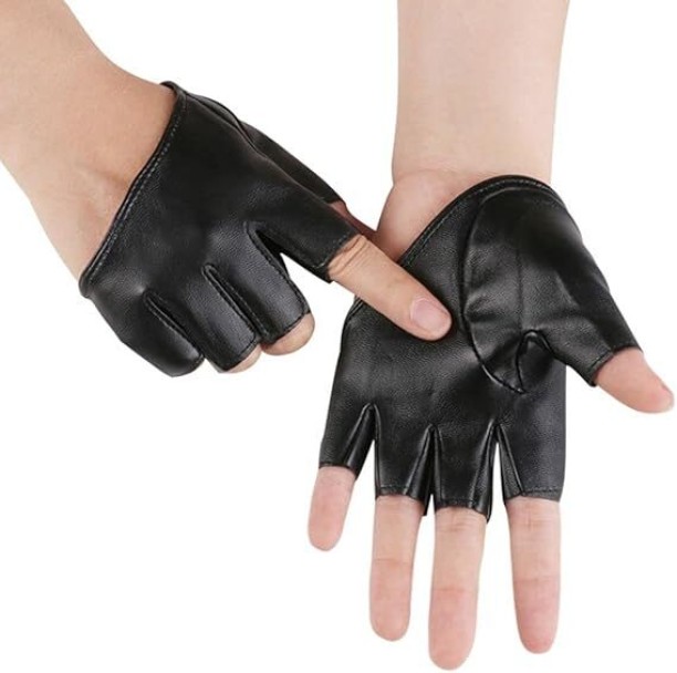 Fariedl Gloves,Women Half Finger Gloves, PU Leather Half Palm Performance Mittens, Five Finger Dancing Cosplay Party Gothic Lolita Punk Gloves - Black Riding Gloves