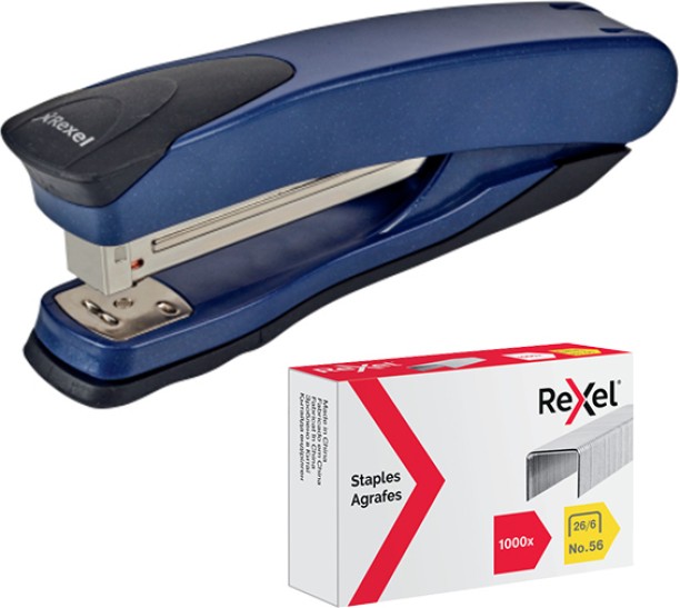 Rexel Taurus Full Strip Plastic + No.56 Staples Box of 1000 Bundle Blue  Stapler