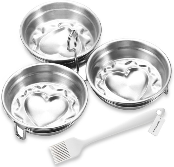 Topika 3-in-1 Stainless Steel Egg Steamer Set, Flat/Heart Shape, Oil Brush - Heart Shape Steamer