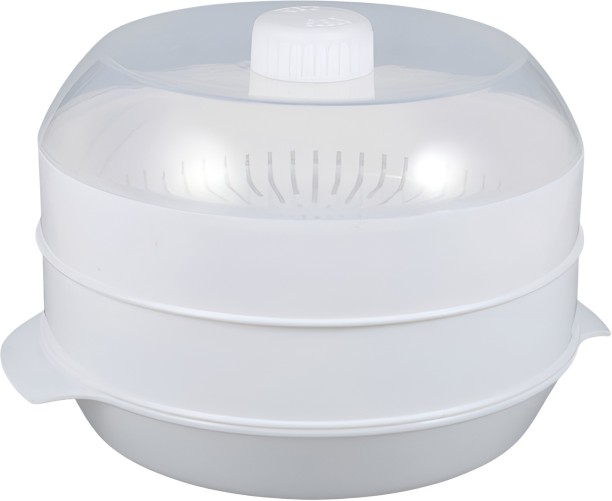 Pruchef 2 Tiers BPA Free Plastic Microwave Vegetable Steamer with Lid - White Steamer