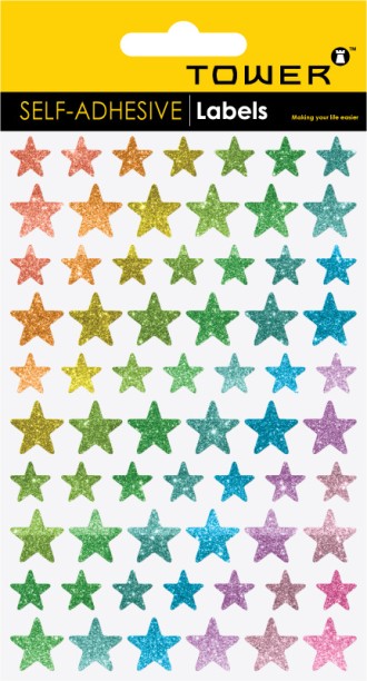 Tower 75 mm Stars Mixed Glitter Self Adhesive Sticker