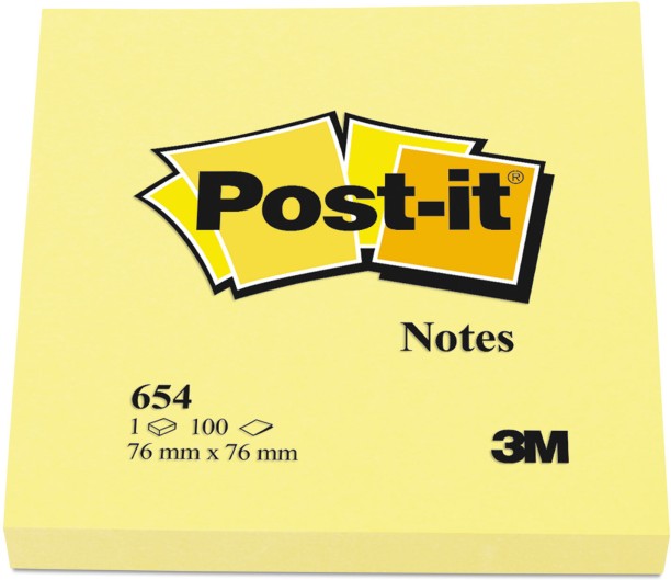 3M POST IT 76 mm Notes MMM654YW Original Pads in Canary Yellow,76 X 76 100-Sheet, 12/Pack Removable Sticker