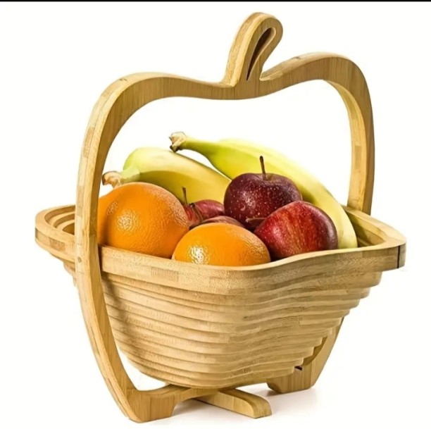 Generic Bamboo 2 in 1 Foldable Fruit Basket/ Tray Storage Basket