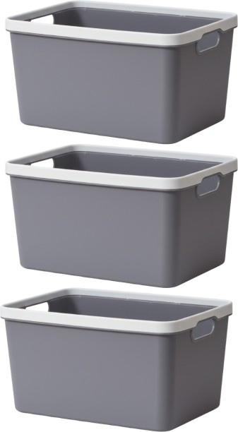 Generic Plastic 3 PackStorage Basket Plain Square 34cm - Grey Storage Basket
