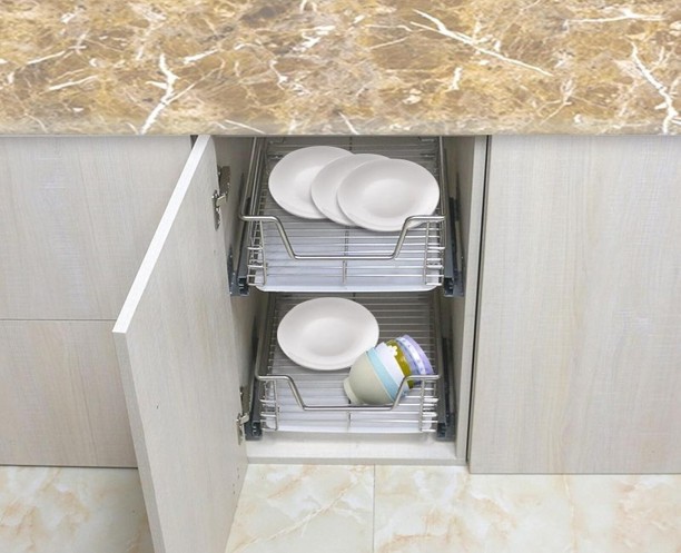 Cabinet Organizer Stainless Steel Base Mounted Pull Out Basket Storage Basket