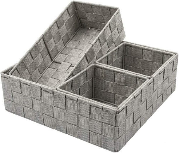 WOODLY Wool Basket Organiser, Grey, 4 Pieces Storage Basket