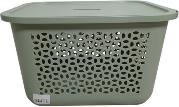 SMTE Plastic 20L Plastic Storage Basket with Lid – Green Storage Basket