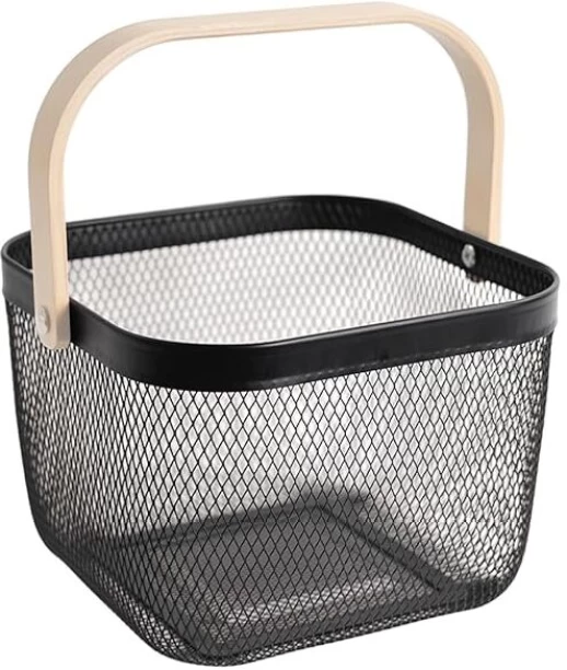 Generic Steel Wire Mesh Basket With Handle Mesh Steel Storage Organizer Basket Metal Wire Hanging Kitchen Baskets Fruit Basket For Kitchen Bathroom Cabinet Home Shopping Storage Basket